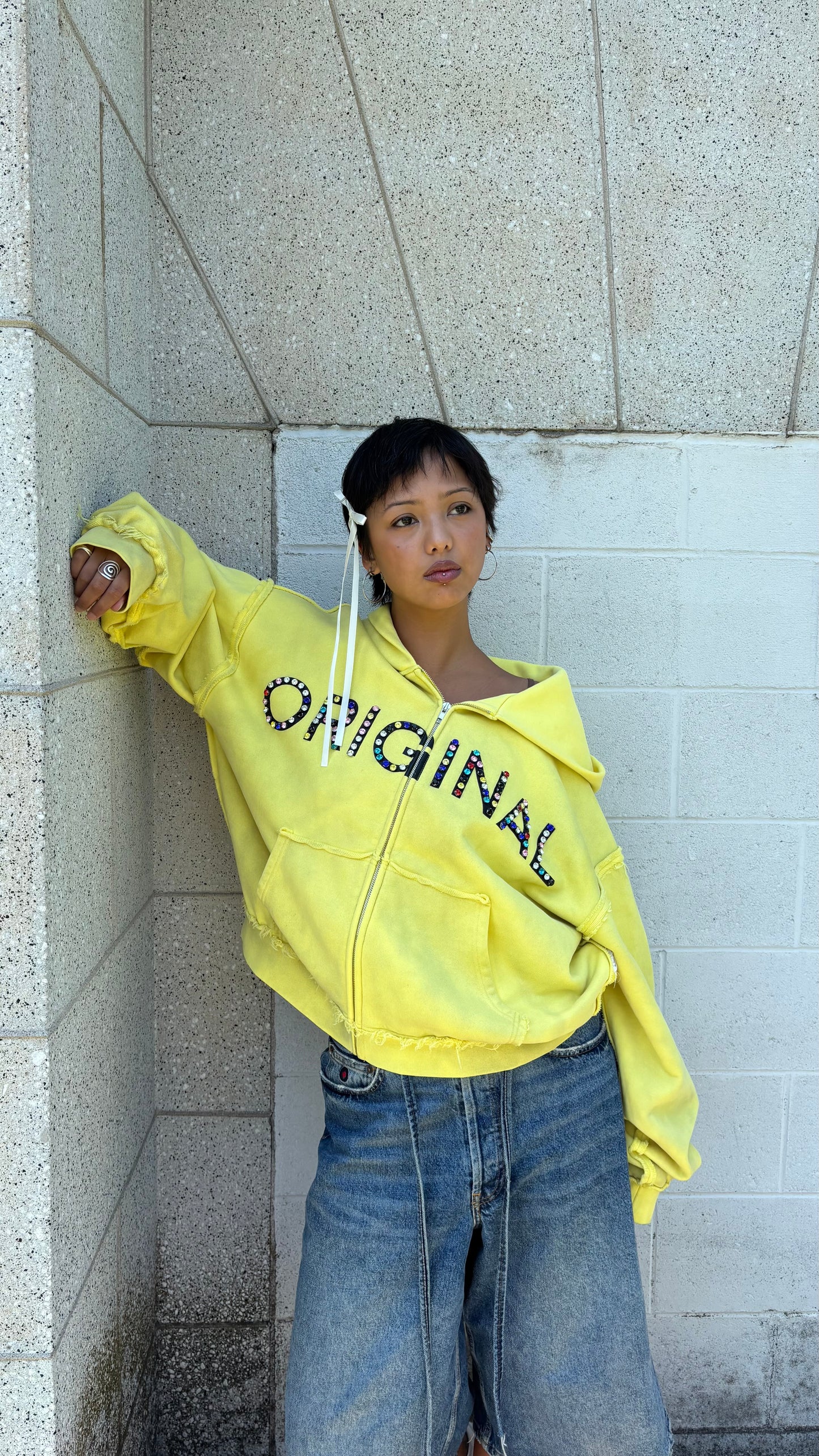Yellow Rhinestone Hoodie